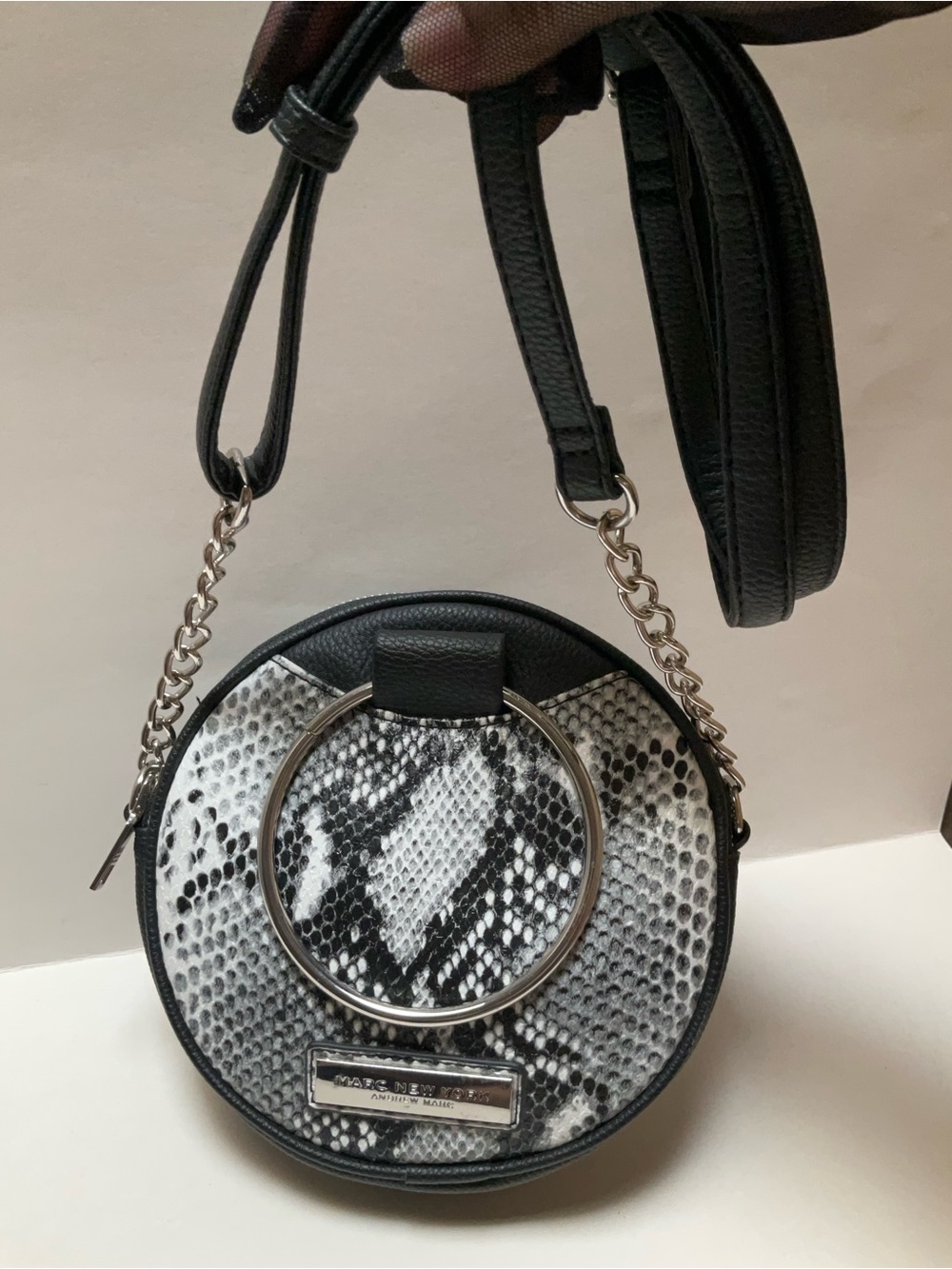 Marc New York by Andrew Marc Round Mini Handbag Snakeskin Print Crossbody Bag